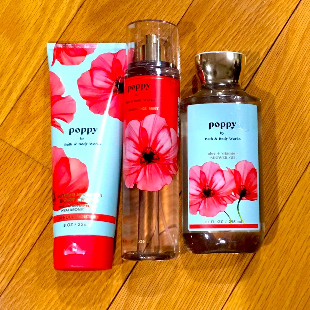 NWT Bath & Body Works Poppy 3 Piece Set